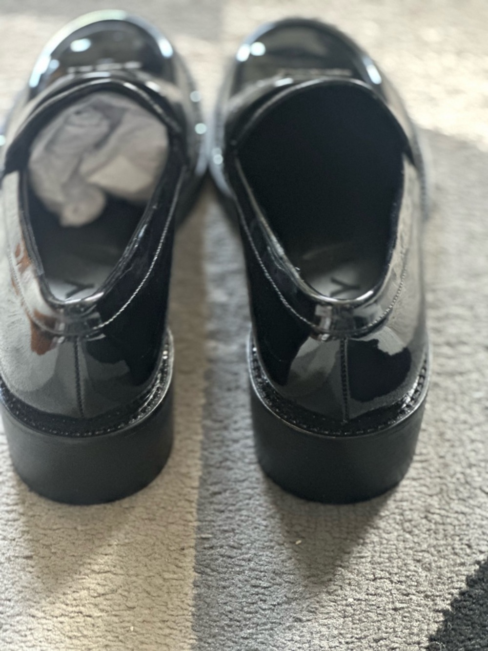 DKNY Black Patent Leather Penny Loafers with Gold Logo - Picture 2 of 4